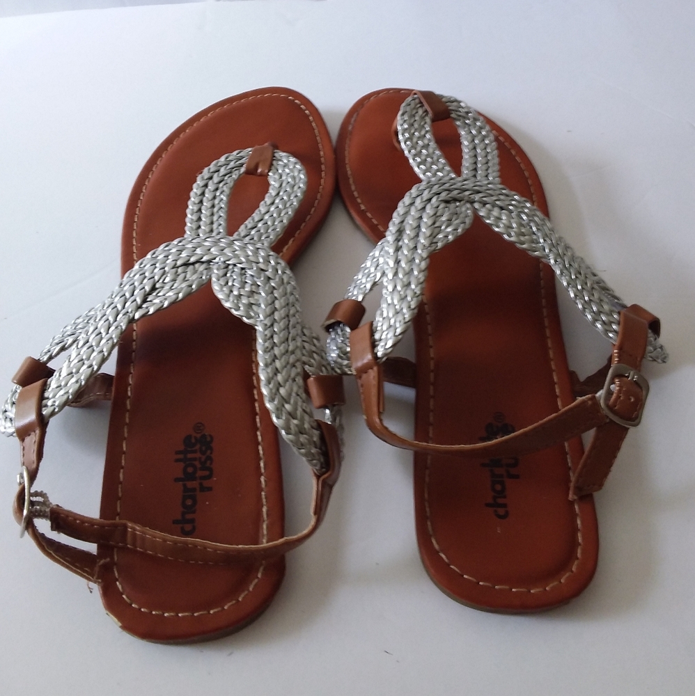 Charlotte Russe Silver Rope Design and Brown Strap Sandals - Picture 3 of 7